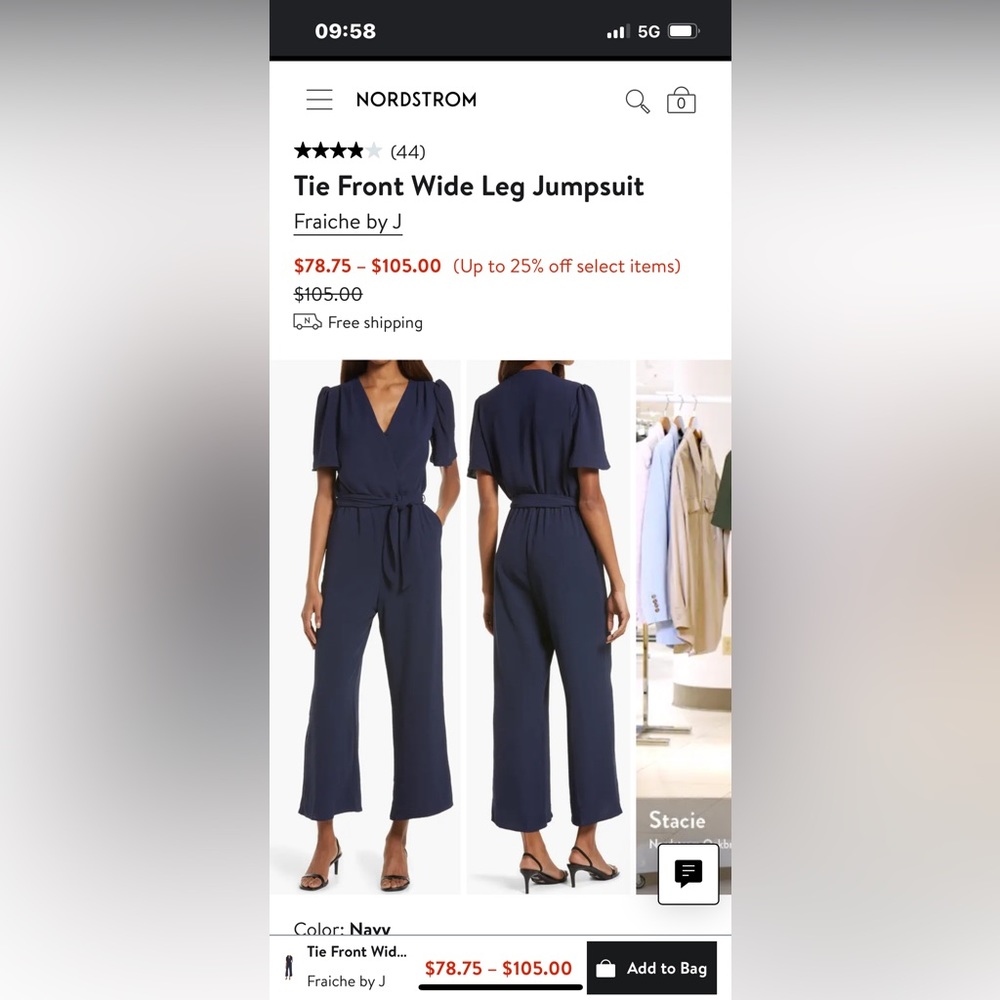 Friache by J Tie front wide leg jumpsuit navy blue